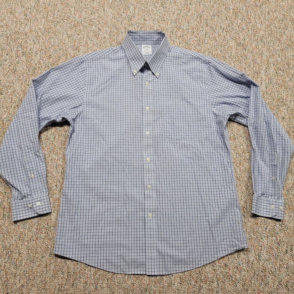 Brooks Brothers Shirt Mens 16 4/5 Blue Check Regent Fit Non-Iron Button Down
